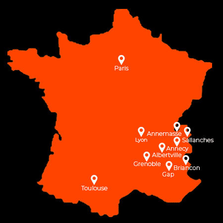 Carte de France avec les différents points de vente Jugand Autos